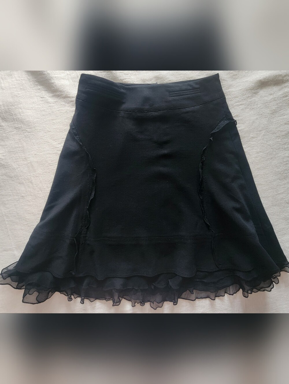 Robert Rodriguez Black Wool Silk Ruffle Mini Skirt Size 4 Y2K Whimsigoth